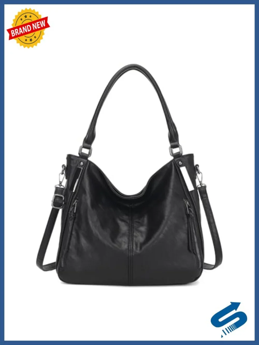 Large Hobo Tote Bag Soft PU Leather Shoulder Handbag Multiple Pockets